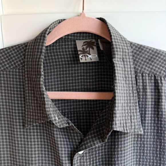 Vintage Op Short Sleeve Shirt in Grey Green Micro Check Plaid size XL - Picture 4 of 9